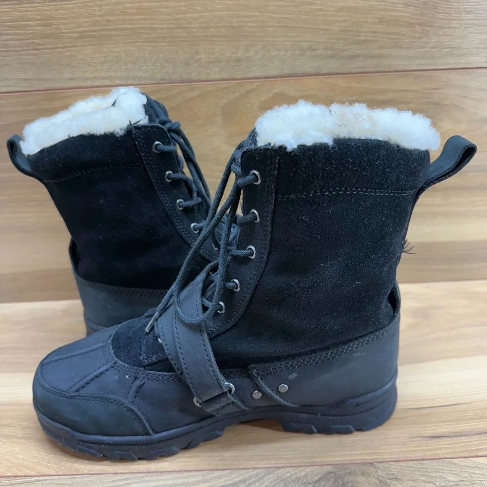 Polo Ralph Lauren Tavin‎ Shearling Boots Big Boys Size 4.5 Black Leather Suede